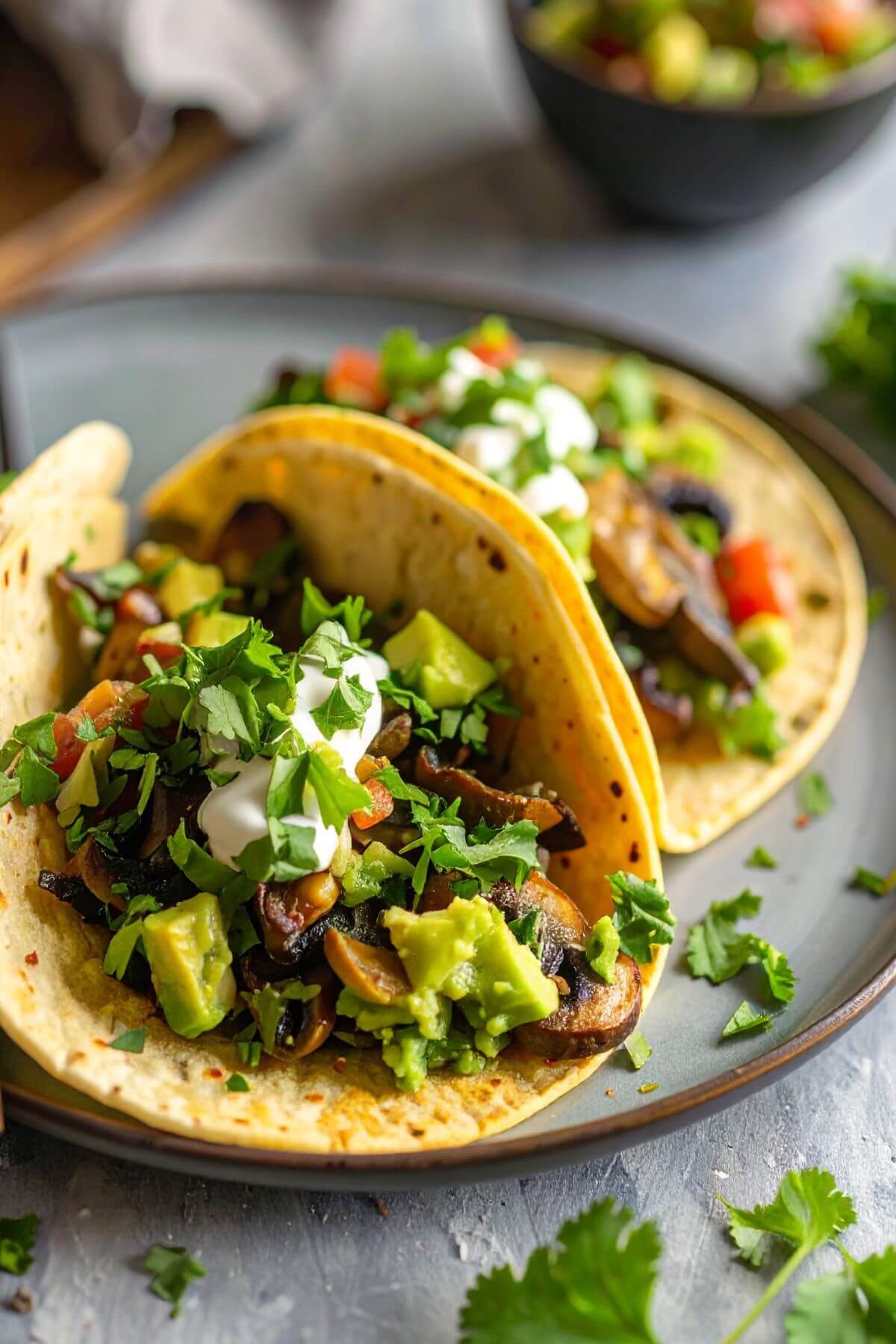 Vegan Tacos with avocados and vegan sour cream