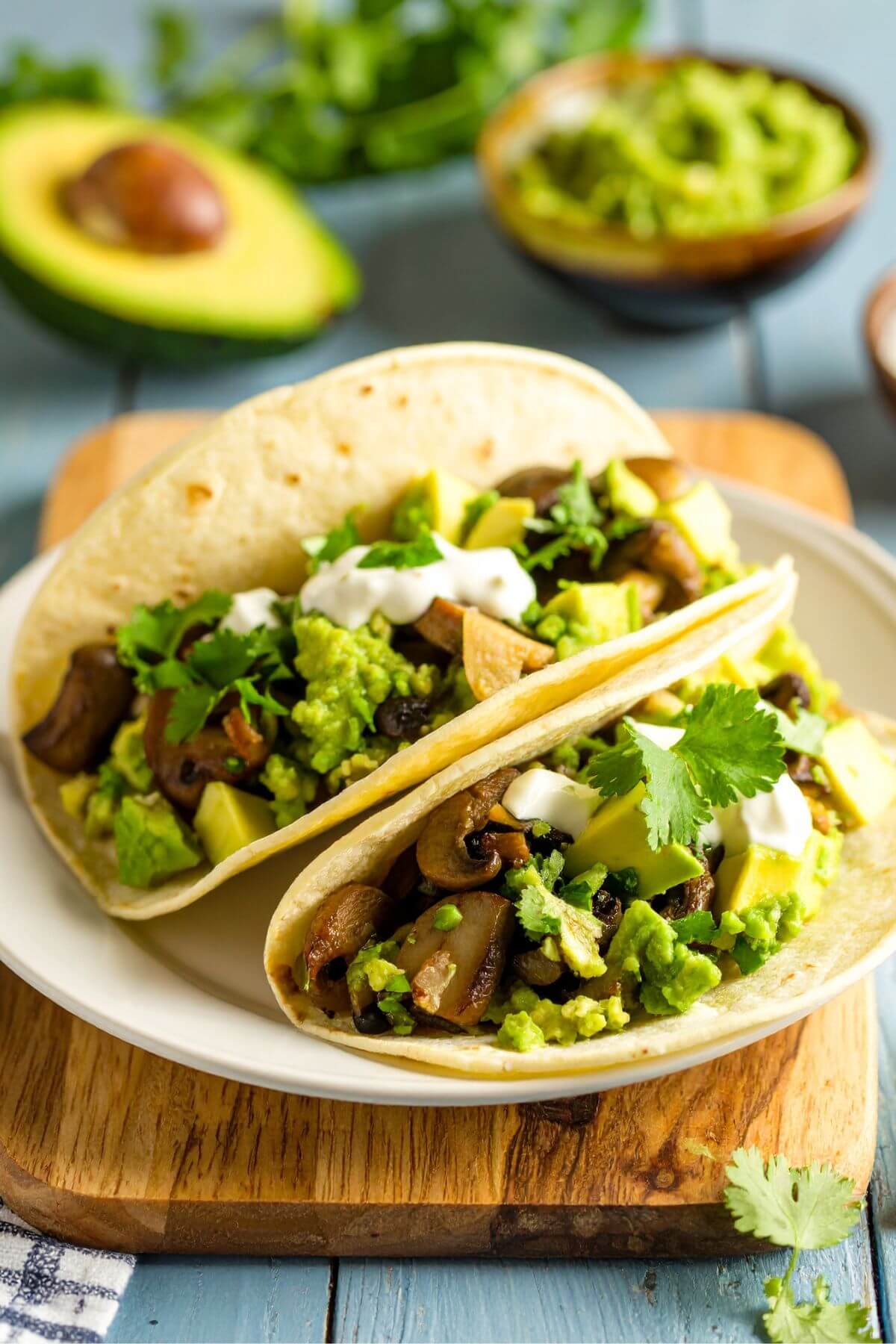 2 Vegan Mushrooom Tacos with avocado