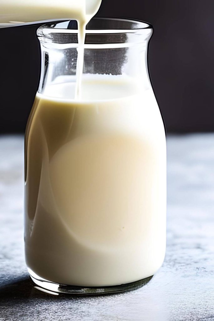 Vegan Soy Milk being poured into a glass container.