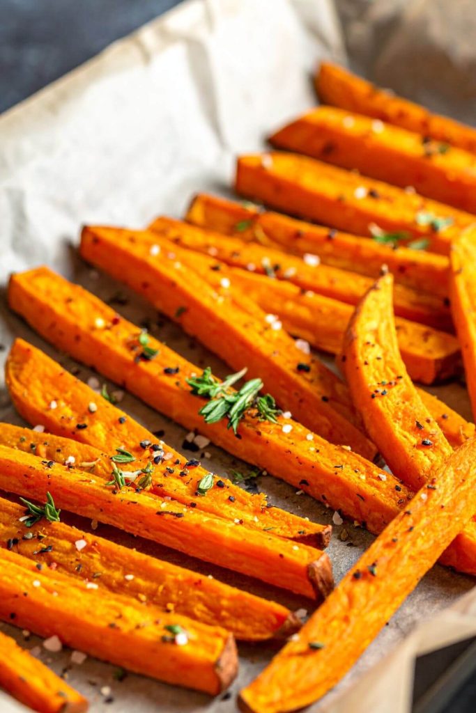 Pan of sweet potato fries