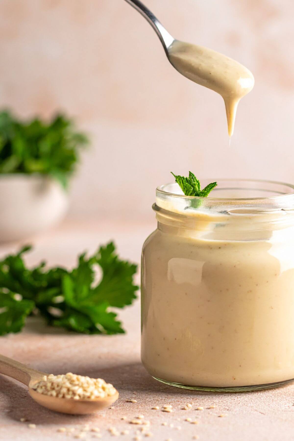 jar of sesame tahini sauce