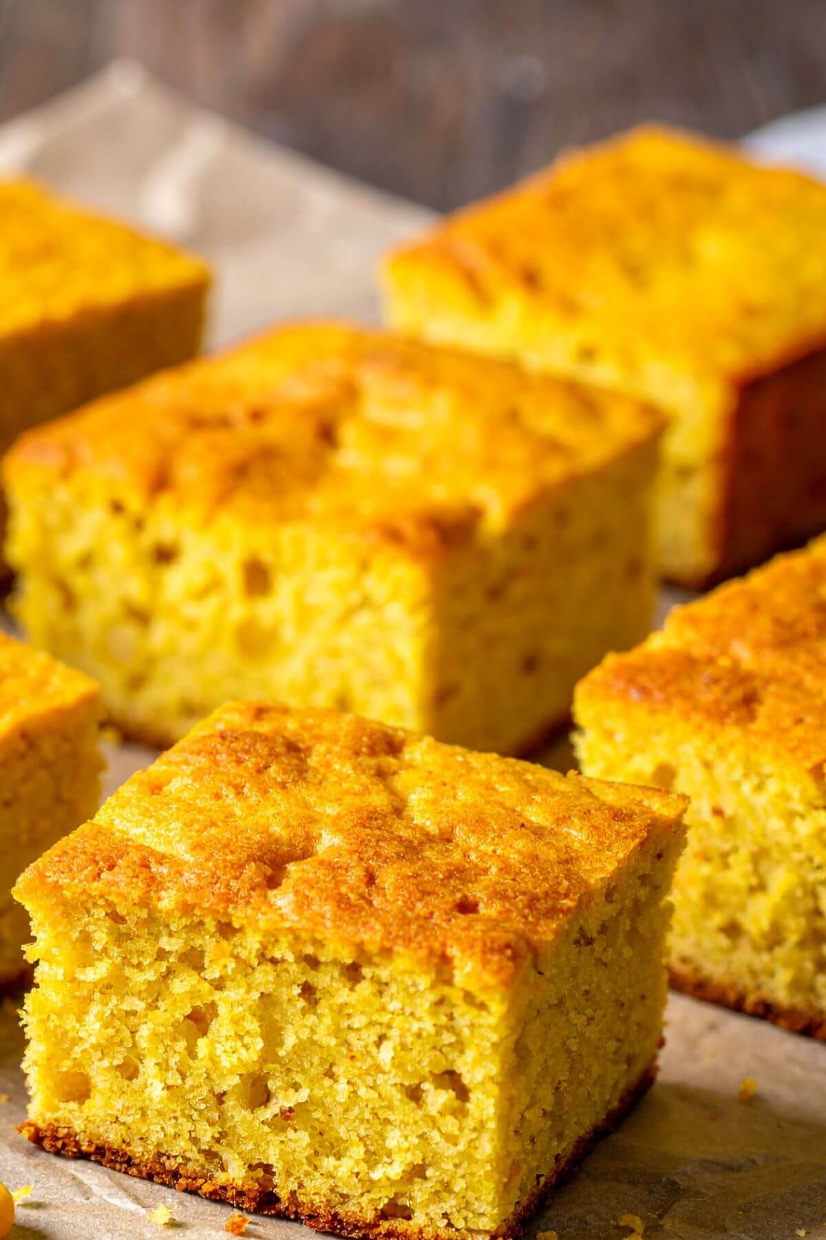 Baked Cornbread cut in squares