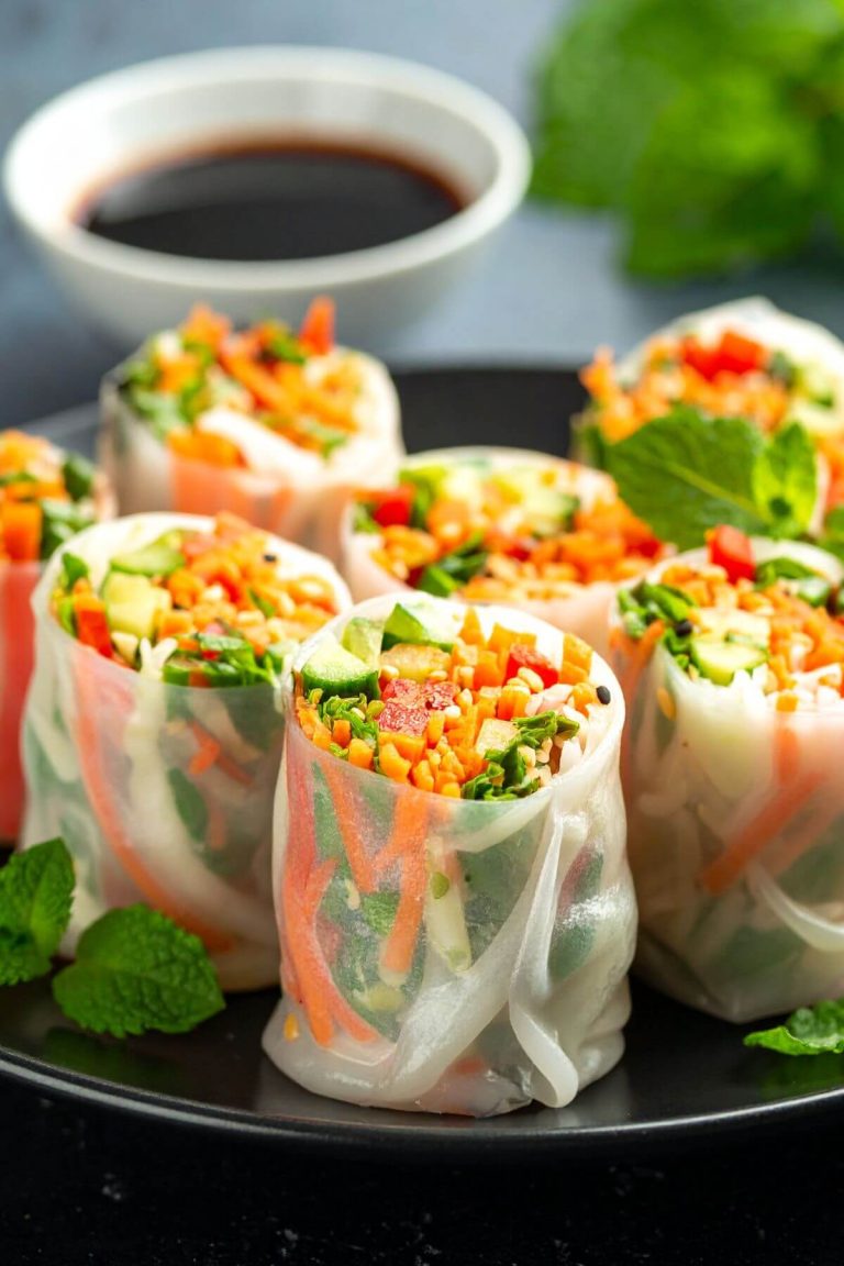 Vegan Spring Rolls cut in half