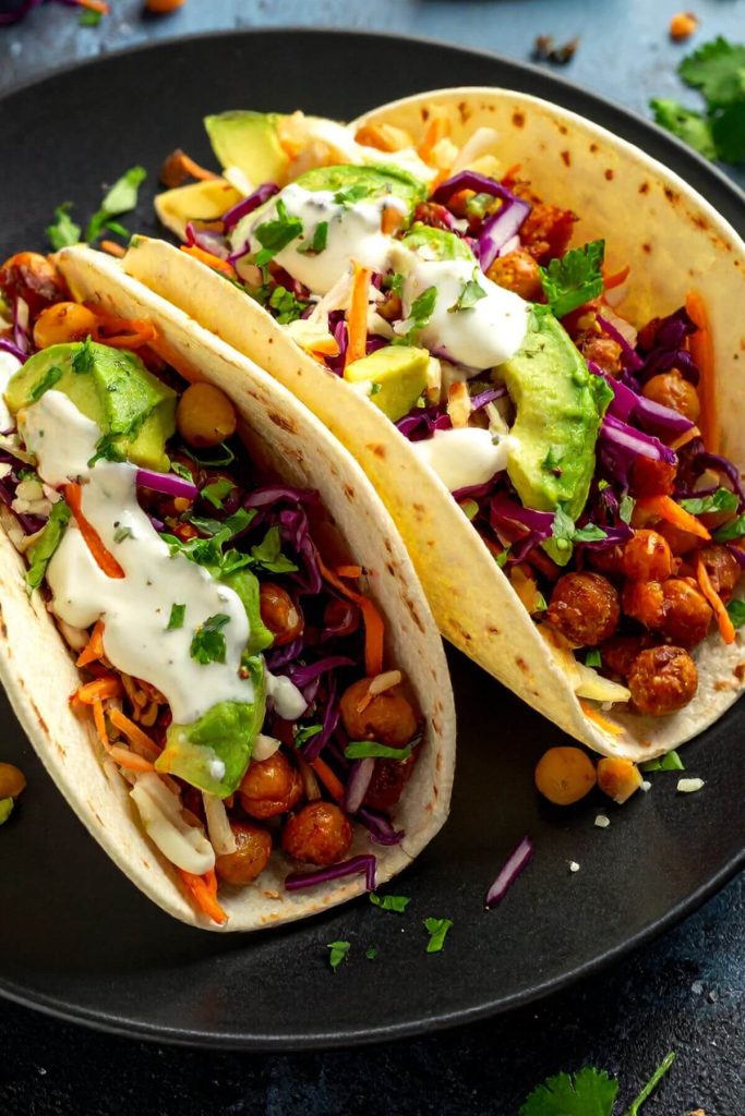 BBQ Chickpea Tacos with coleslaw and avocado