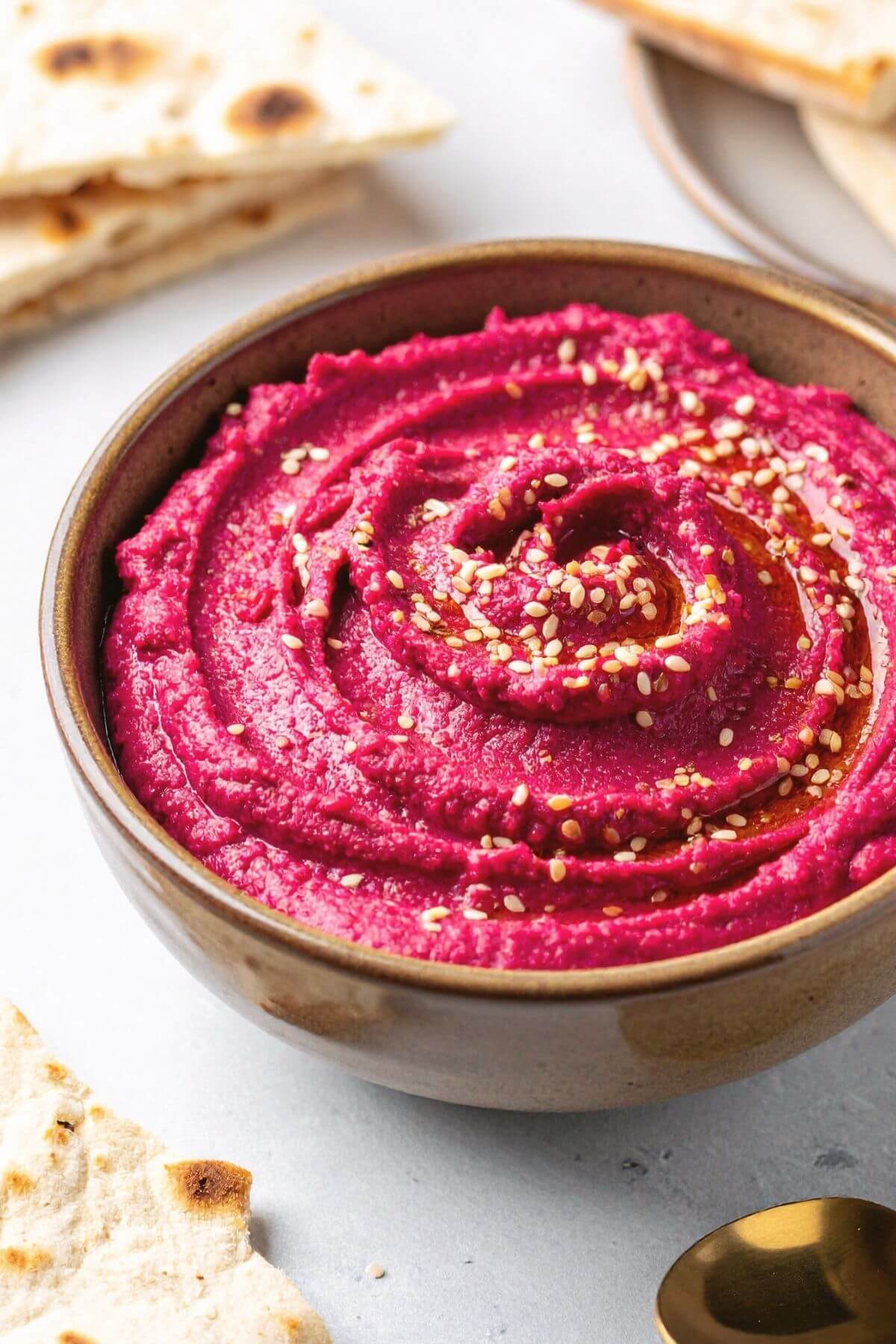 Bowl of Roasted Beet Hummus for dips or spread