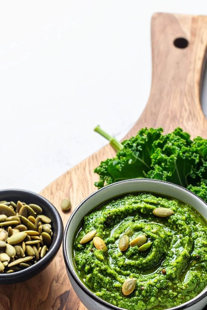 Bowl of Vegan Kale and Pumpkin Seed Pesto
