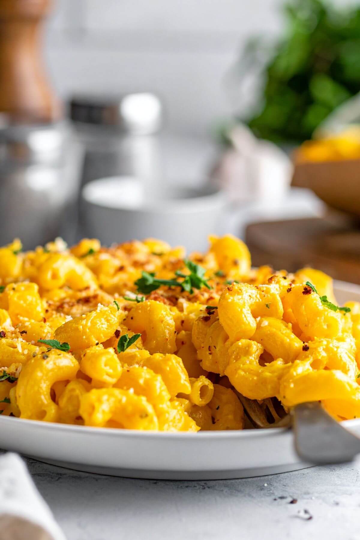 Dish of Vegan Butternut Mac and Cheese