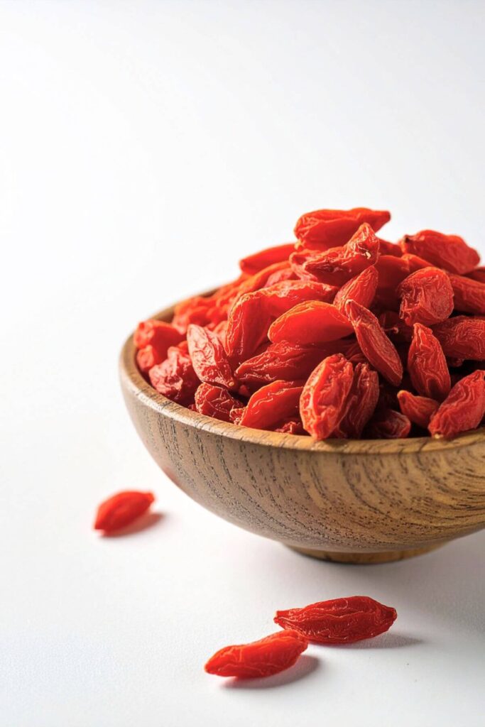 Wooden bowl of Goji Berries