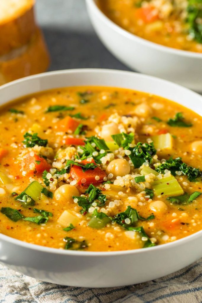 Bowl of Tuscan Chickpea and Quinoa Soup for a meal