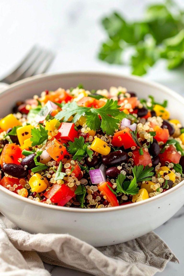 A bowl of Vegan Mexican quinoa Salad for dinner or lunch.