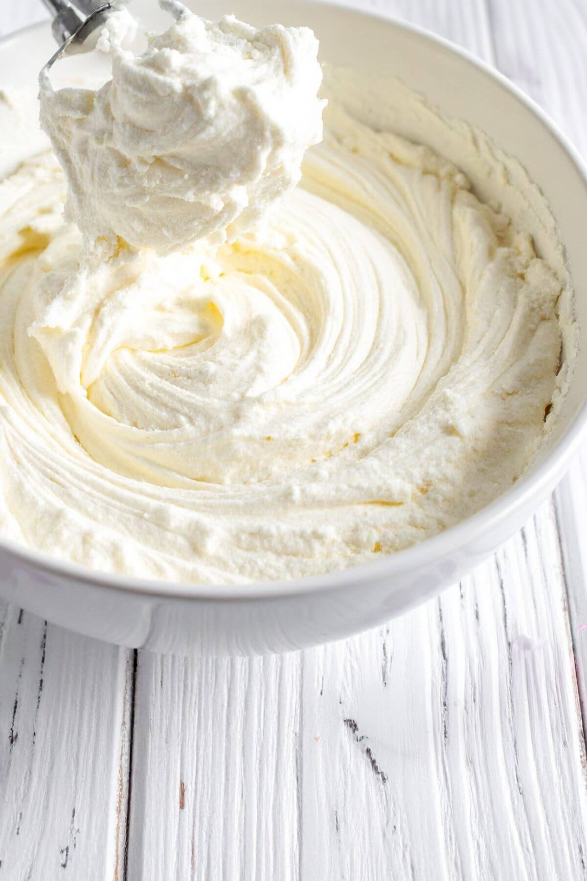 light and fluffy vegan cream cheese frosting texture close up