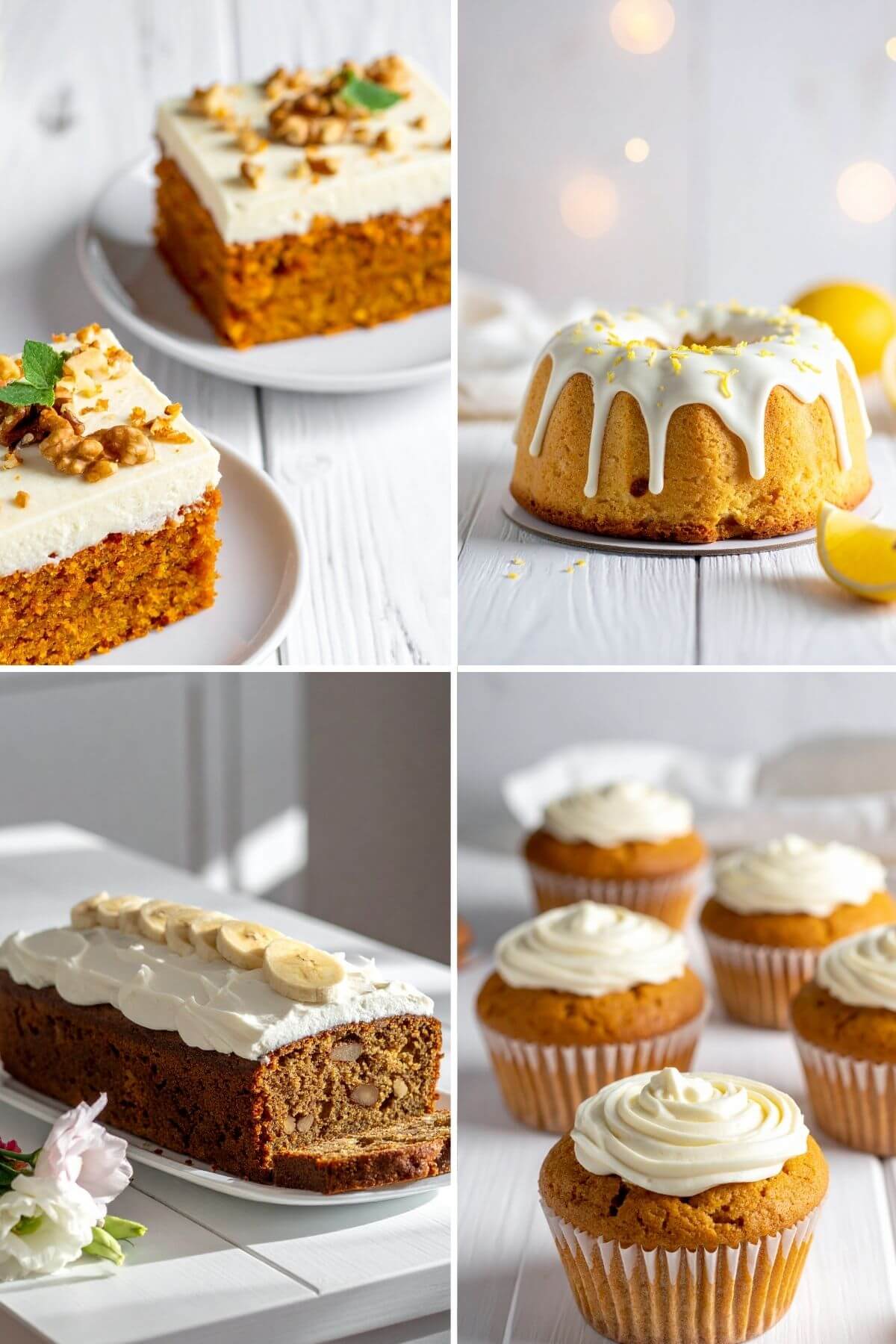 vegan cream cheese frosting on carrot cake cupcakes and banana bread