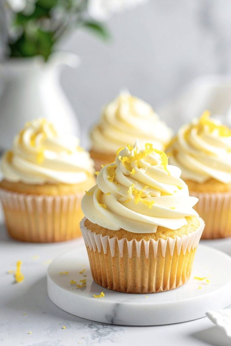 decorated vegan lemon cupcakes for spring or Easter dessert table