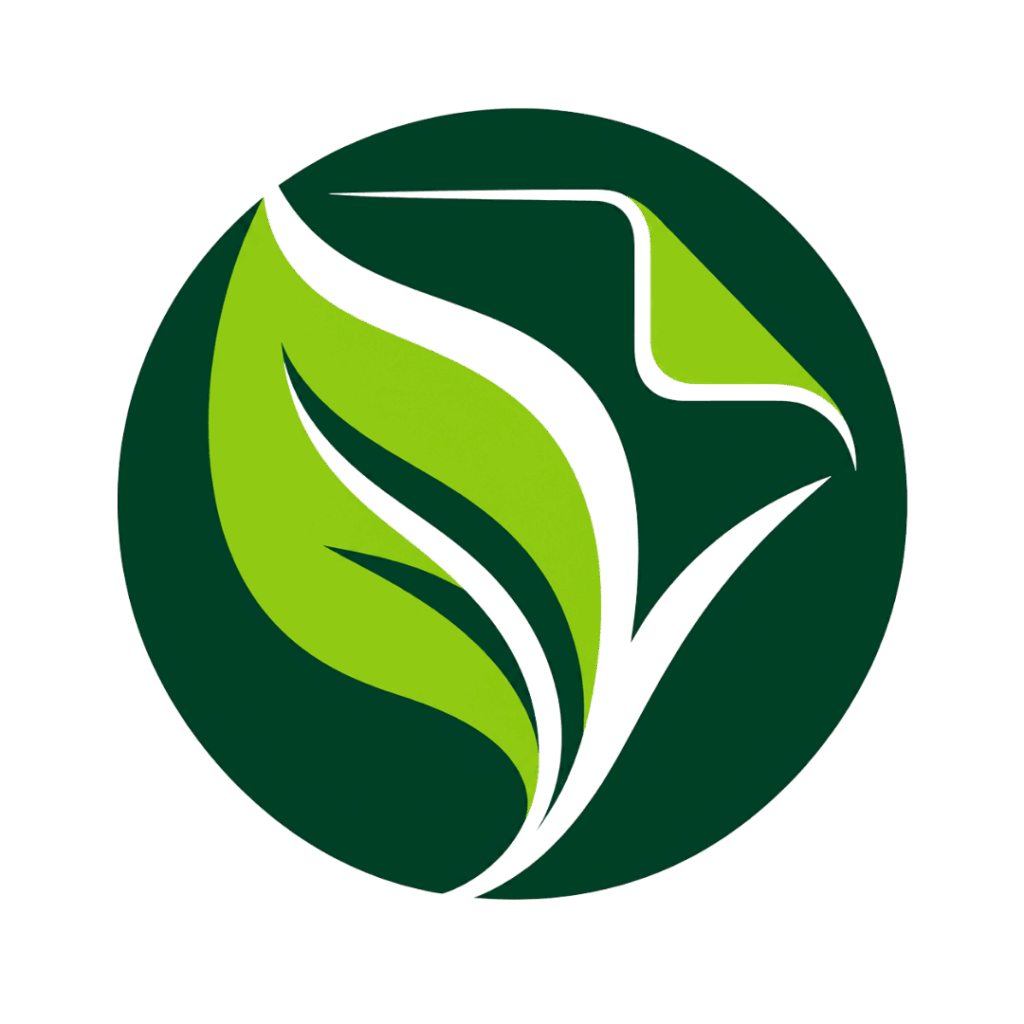 Vegan Focus Logo Mark - Bright Green leaf design on dark green circle vector